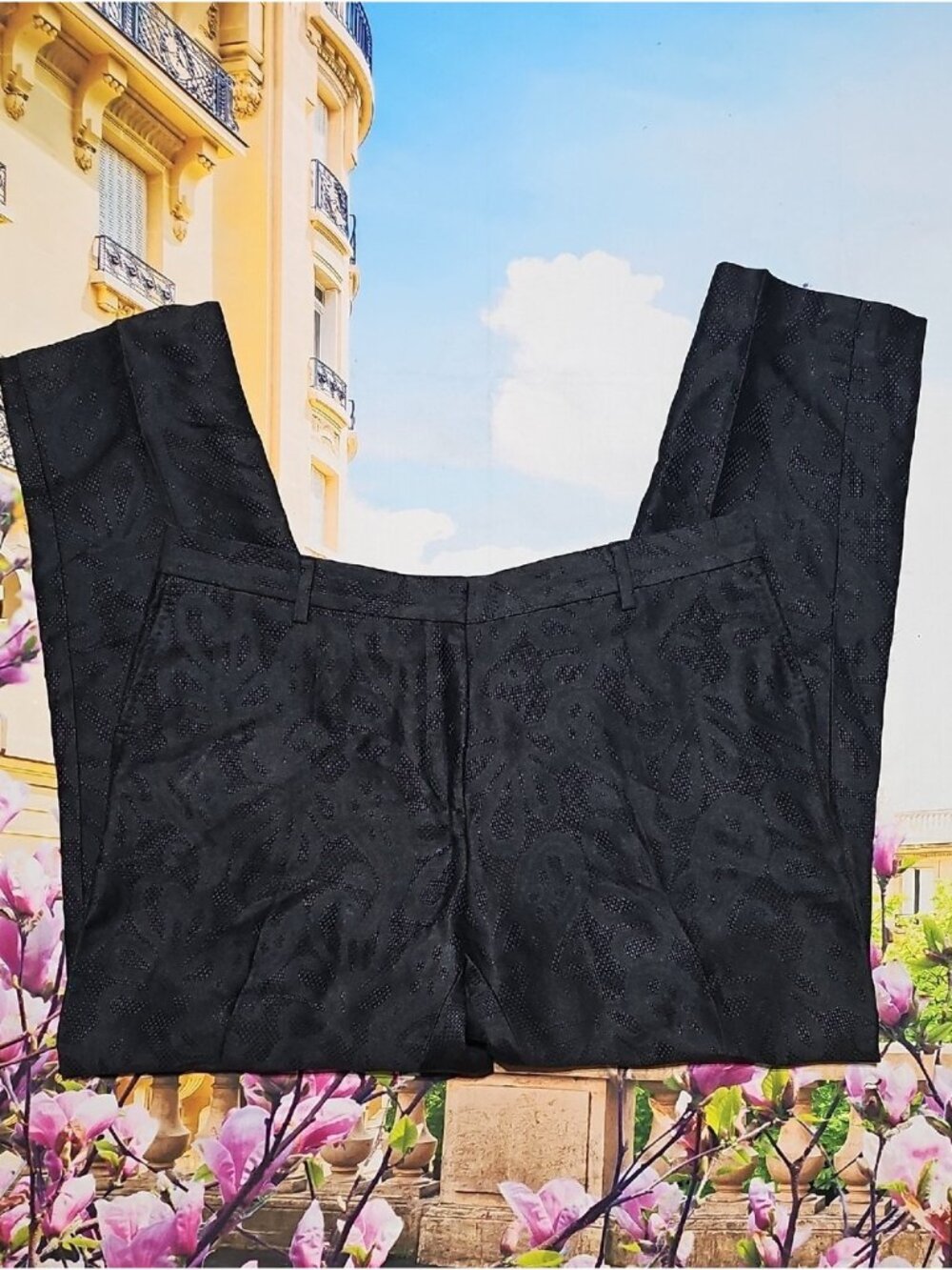 Dries Van Noten Black Textured Dress Pants Trousers Silk & Linen Blend Size 32